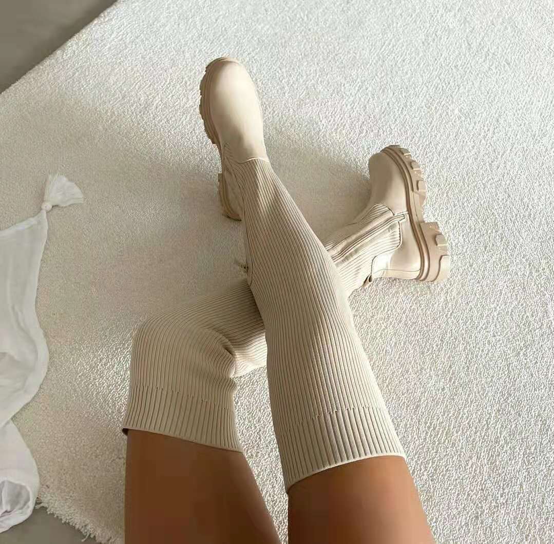 Sabine | Stretch Strick Dicke Sohle Damen Stiefel