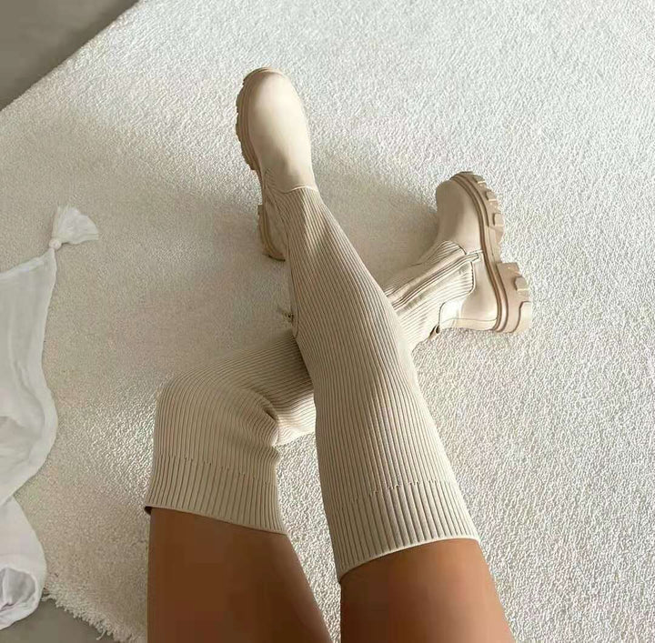 Sabine | Stretch Strick Dicke Sohle Damen Stiefel
