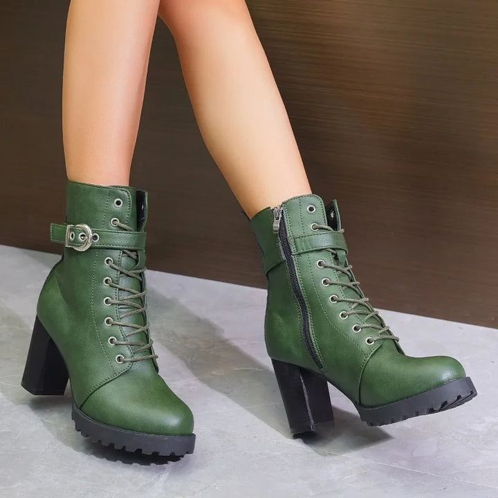 Yvonne | Damen Moderne Blockabsatz Kampfstil Stiefel