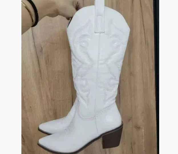 Kerstin | Damen Leder Kniehohe Stiefel mit Absätzen