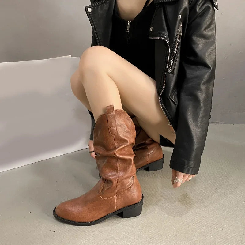 Leonie | Damen Leder Kniehohe Stiefel mit Absätzen