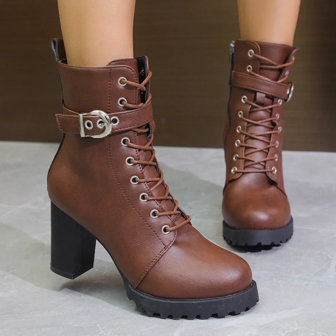 Yvonne | Damen Moderne Blockabsatz Kampfstil Stiefel