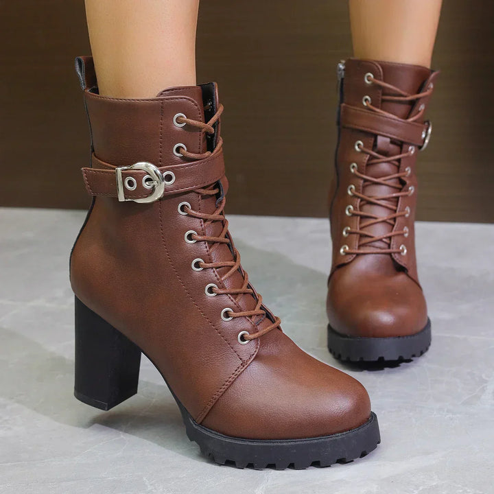 Yvonne | Damen Moderne Blockabsatz Kampfstil Stiefel