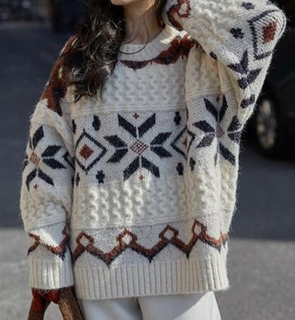 Emilia | Damen Gemütlicher Winter Schneeflocken Pullover - Elle Zürich