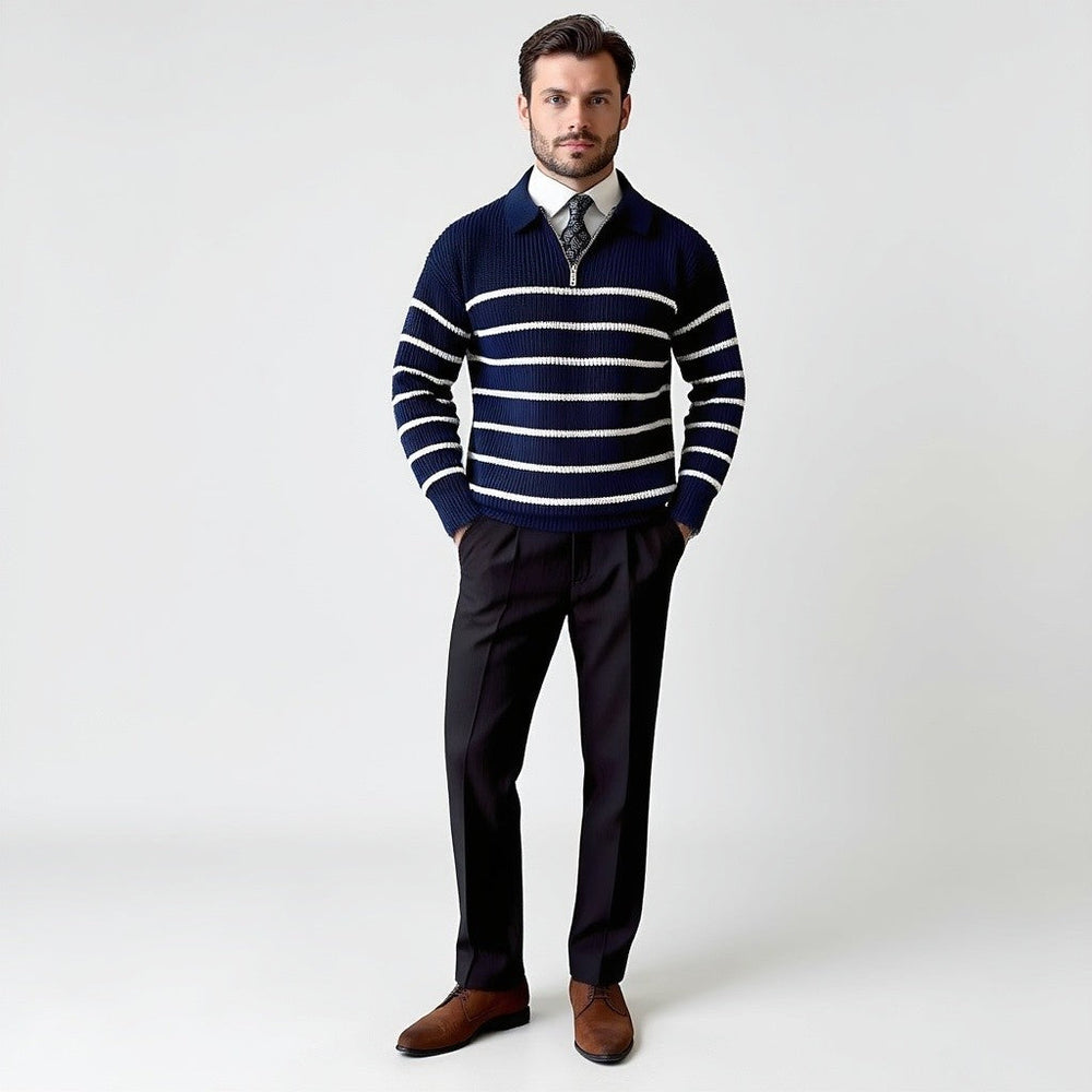 Tim | Herren Winterpullover mit Reißverschluss und horizontalen Streifen - Elle Zürich