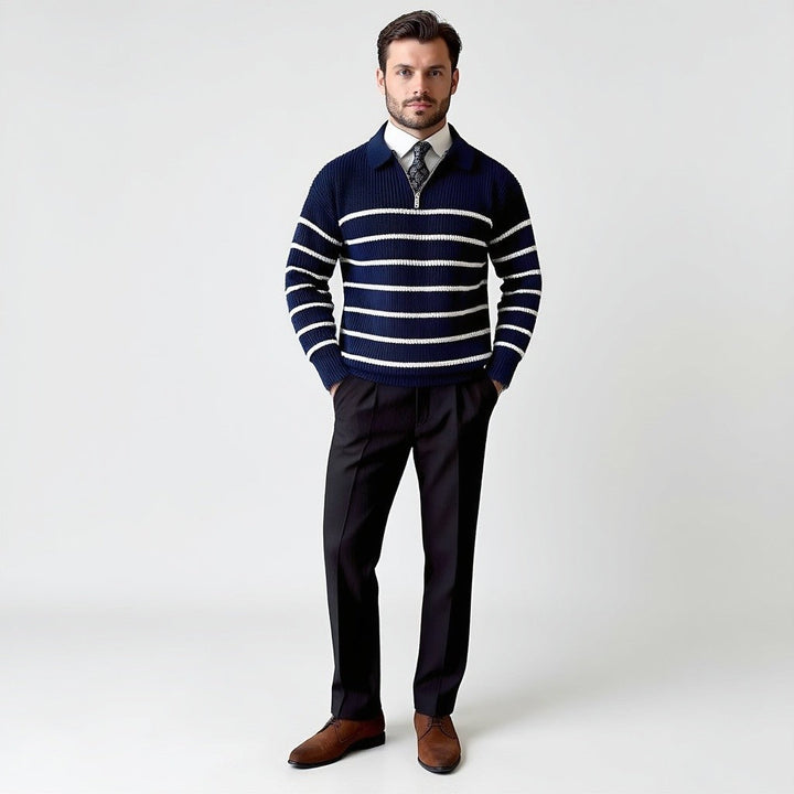 Tim | Herren Winterpullover mit Reißverschluss und horizontalen Streifen - Elle Zürich