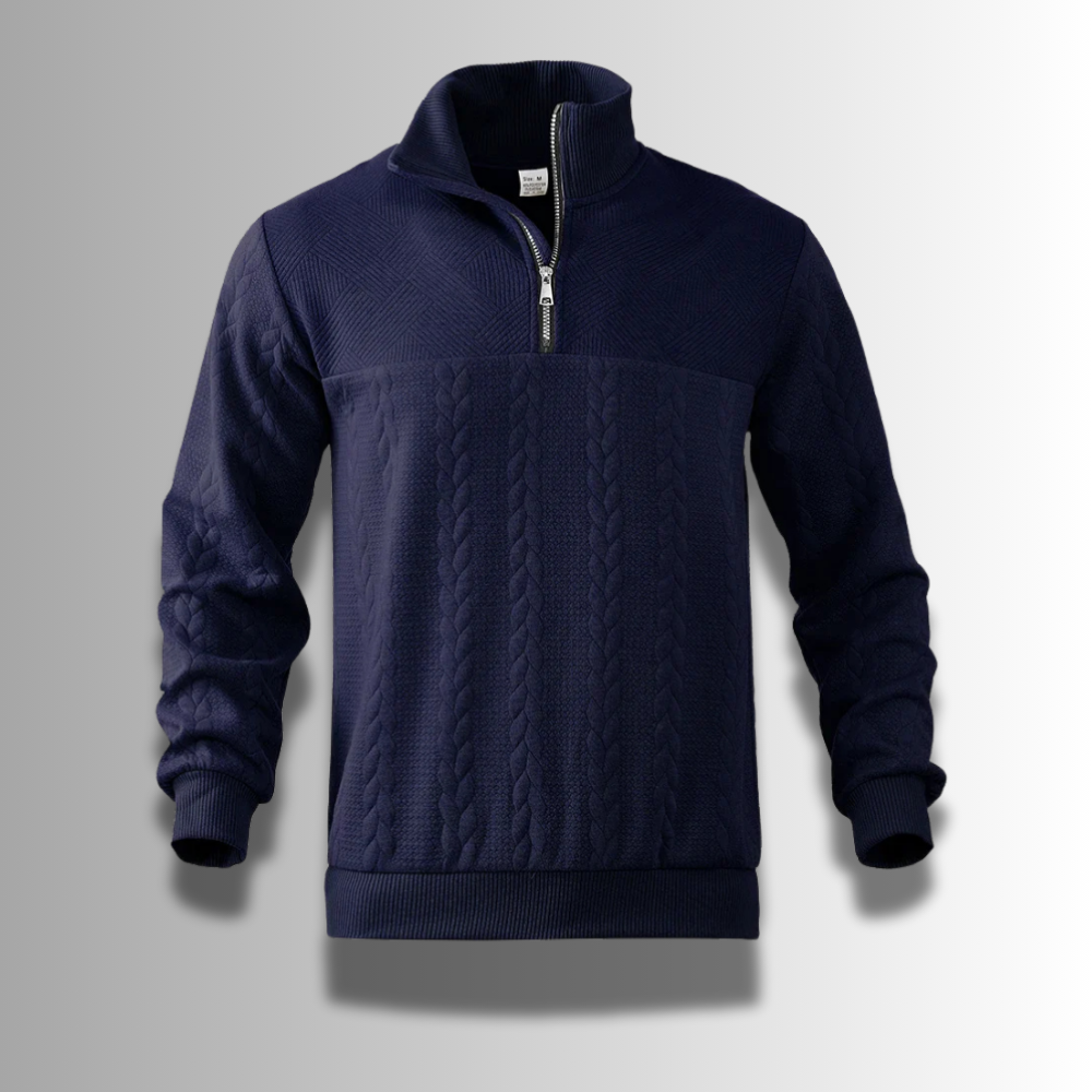 Zacharias | Herren Strickpullover mit Viertel-Reißverschluss und Zopfmuster - Elle Zürich
