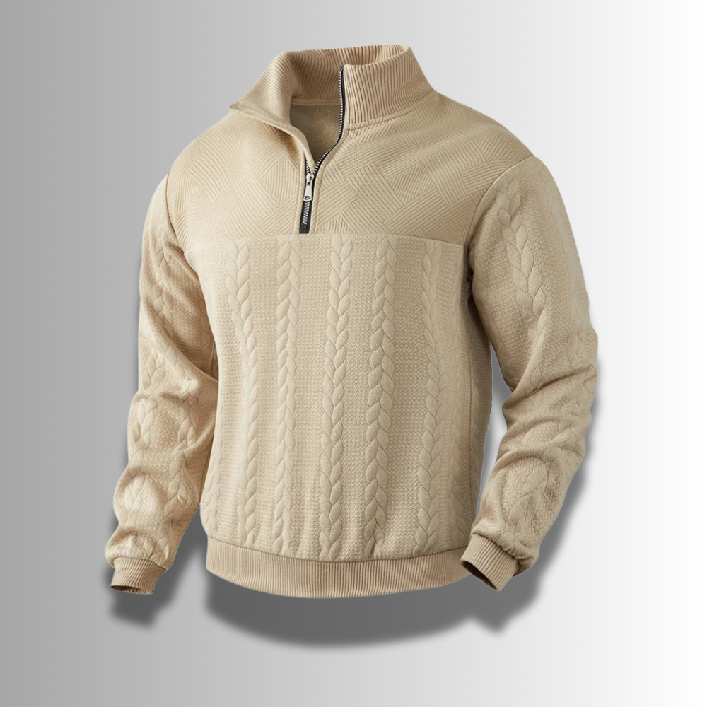 Zacharias | Herren Strickpullover mit Viertel-Reißverschluss und Zopfmuster - Elle Zürich