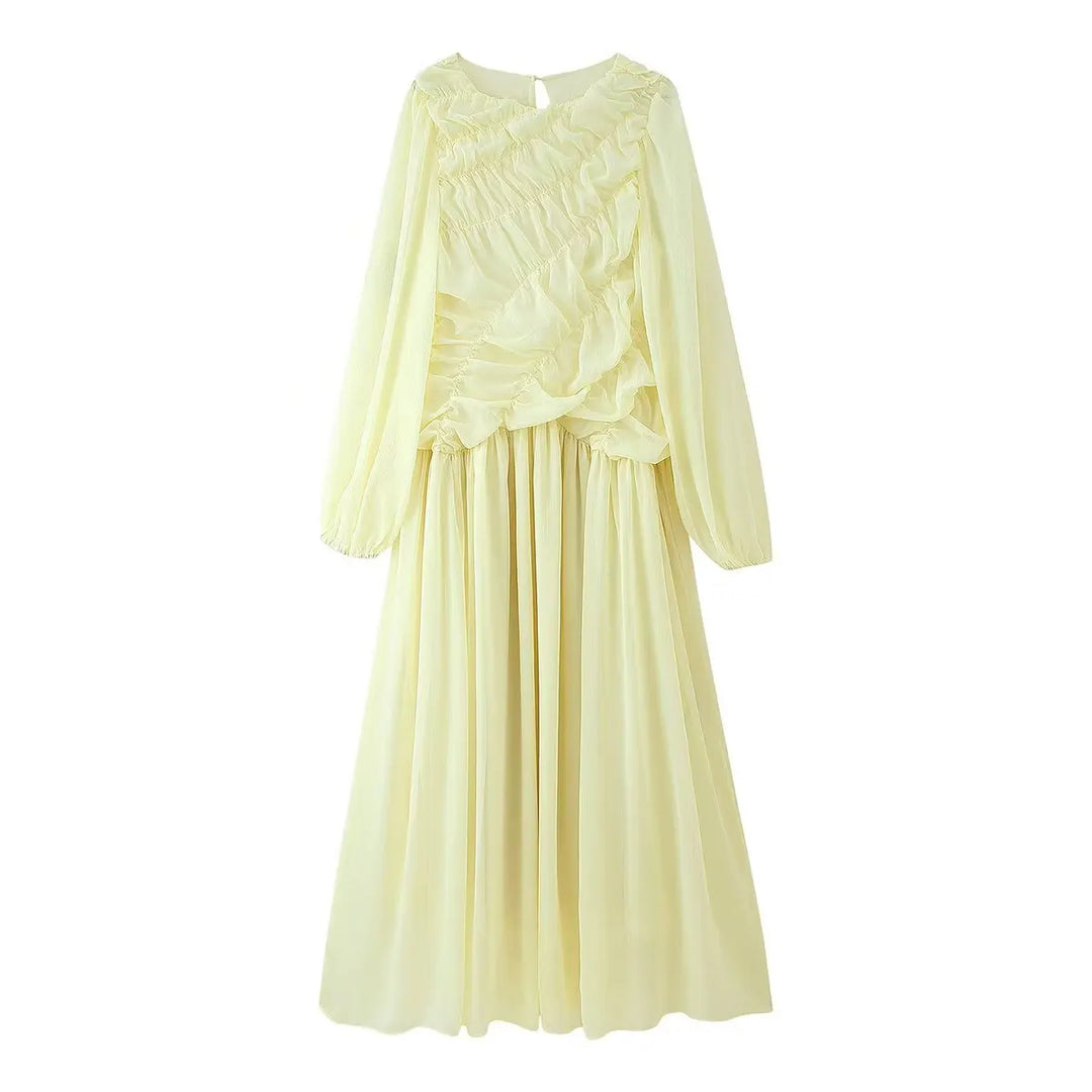 Carolin | Sommer Maxikleid Damen Langarm mit Rüschen-Detail - Elle Zürich
