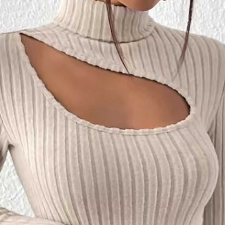 Julia | Damen Cut Out Rippstrick Rollkragen Top - Elle Zürich