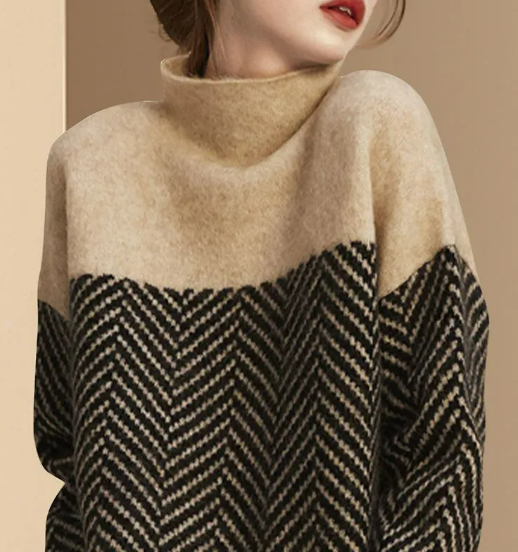Emilia | Damen Zweifarbiger Strickpullover mit Musterdesign - Elle Zürich