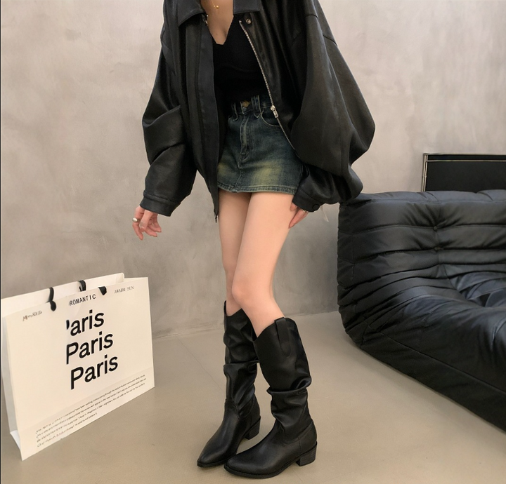 Viviane | Niedriger Absatz Western Stil Lange Stiefel Damen