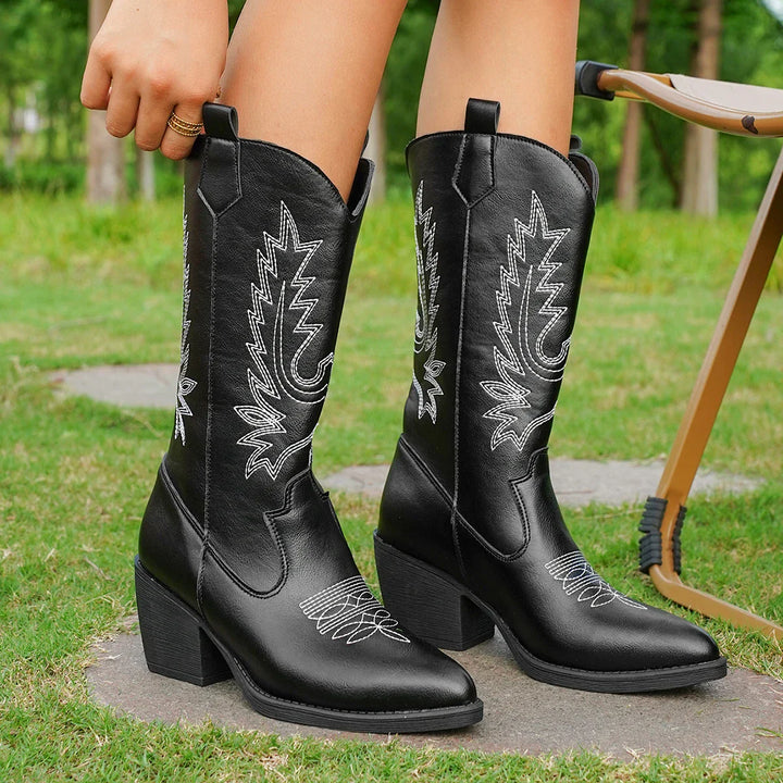 Victoria | Damen Leder Kniehohe Stiefel mit Absätzen