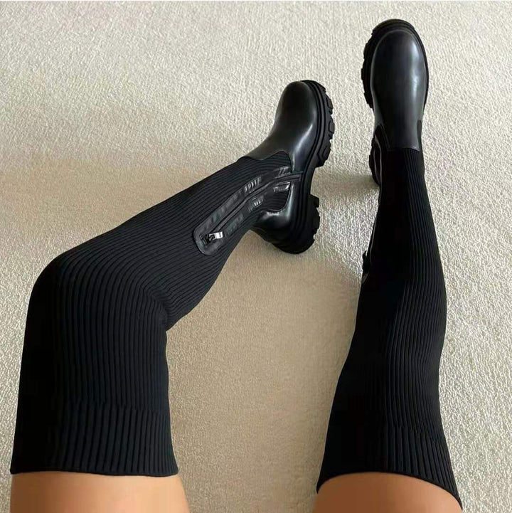 Sabine | Stretch Strick Dicke Sohle Damen Stiefel