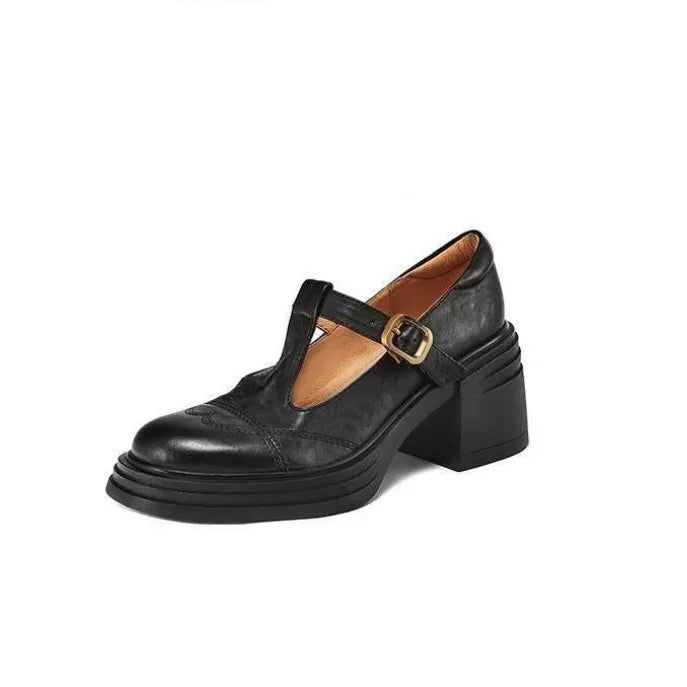 Sabine | Klassische Damen Leder T-Riemchen Schuhe
