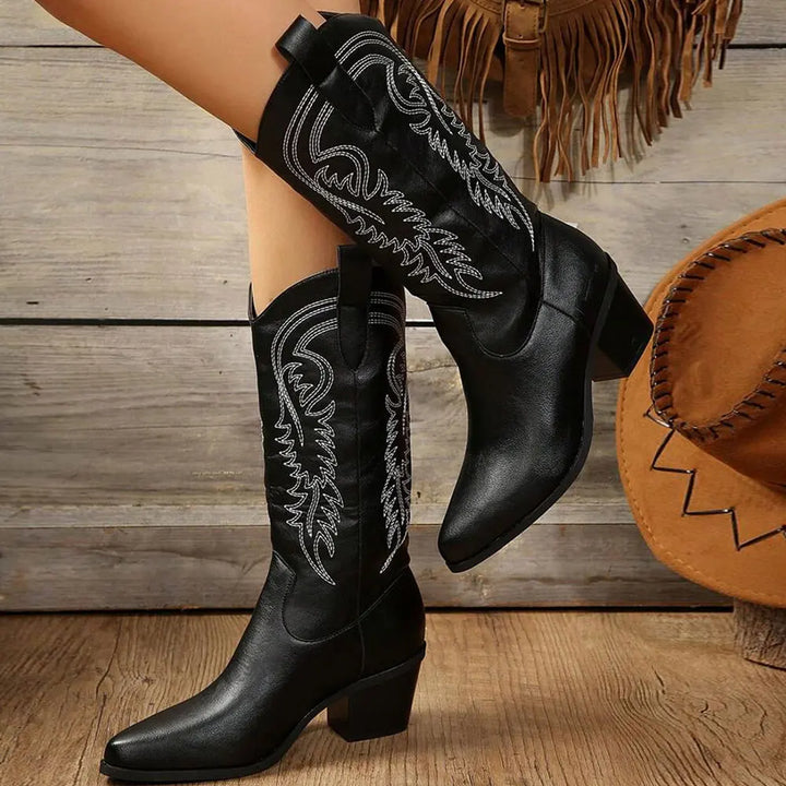 Regine | Damen Winter Western Cowboy Stiefel mit Spitzem Zeh