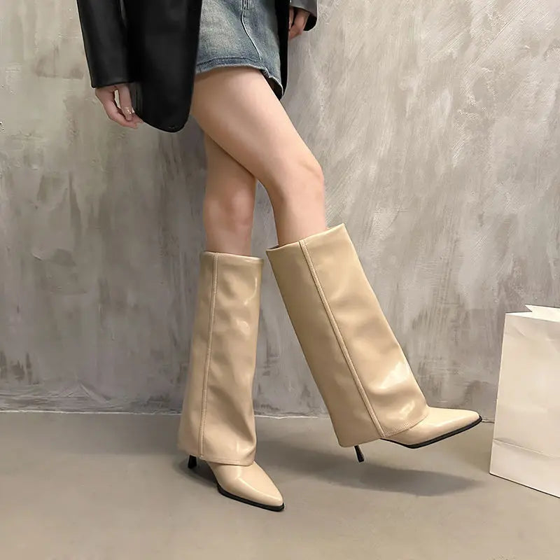 Elisa | Damen Leder Oberschenkelhohe Stiefel mit Schnalle
