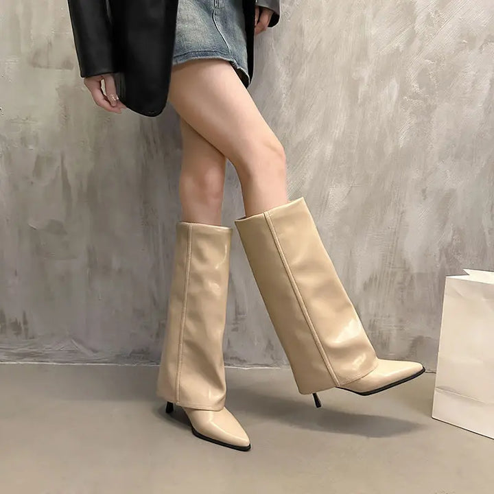 Elisa | Damen Leder Oberschenkelhohe Stiefel mit Schnalle