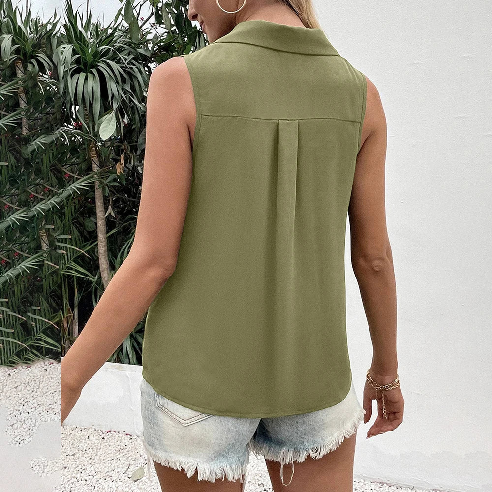 Felicia | Damen Sommer Ärmellose Bluse mit Knöpfen - Elle Zürich