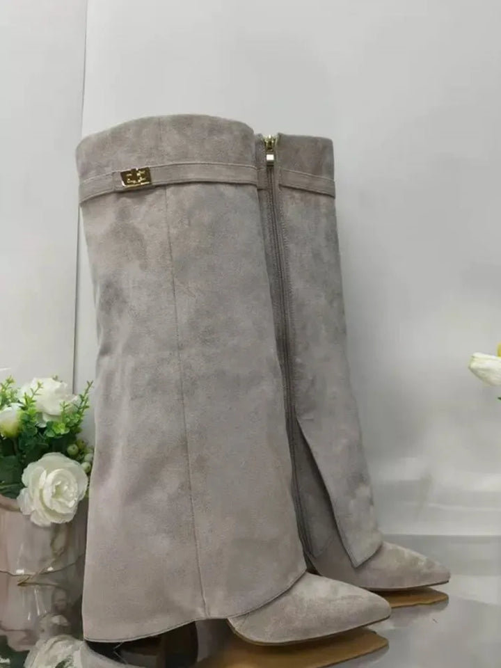 Christa | Damen Leder Oberschenkelhohe Stiefel mit Schnalle