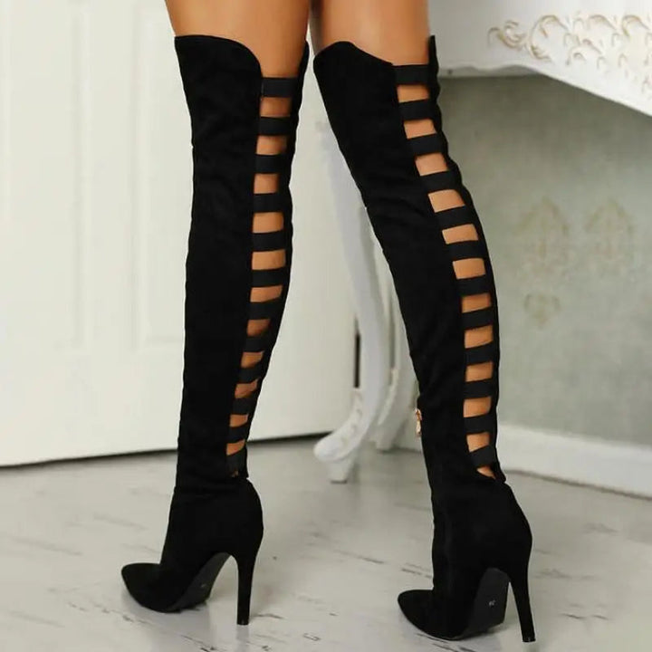 Marion | Damen Overknee High Heel Cutout Stiefel
