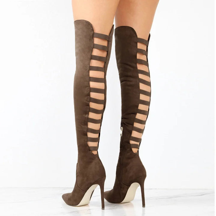 Marion | Damen Overknee High Heel Cutout Stiefel