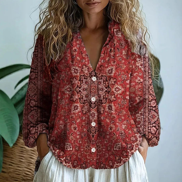 Amanda | Damen Blumen Button-Up Bluse