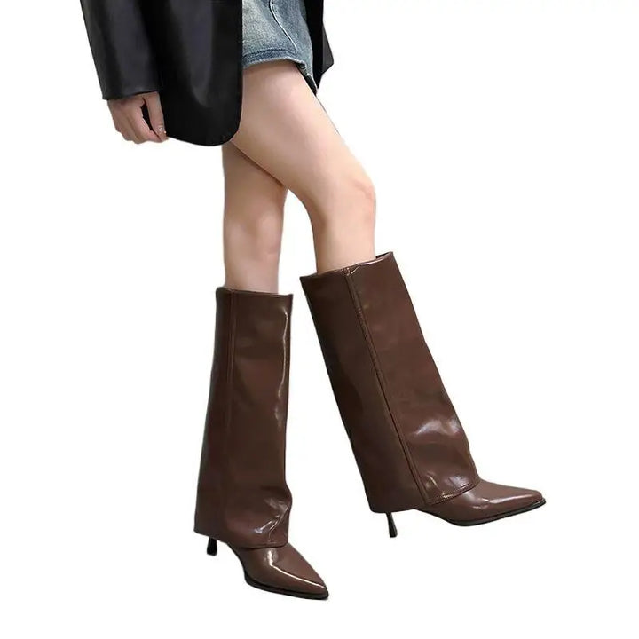 Elisa | Damen Leder Oberschenkelhohe Stiefel mit Schnalle