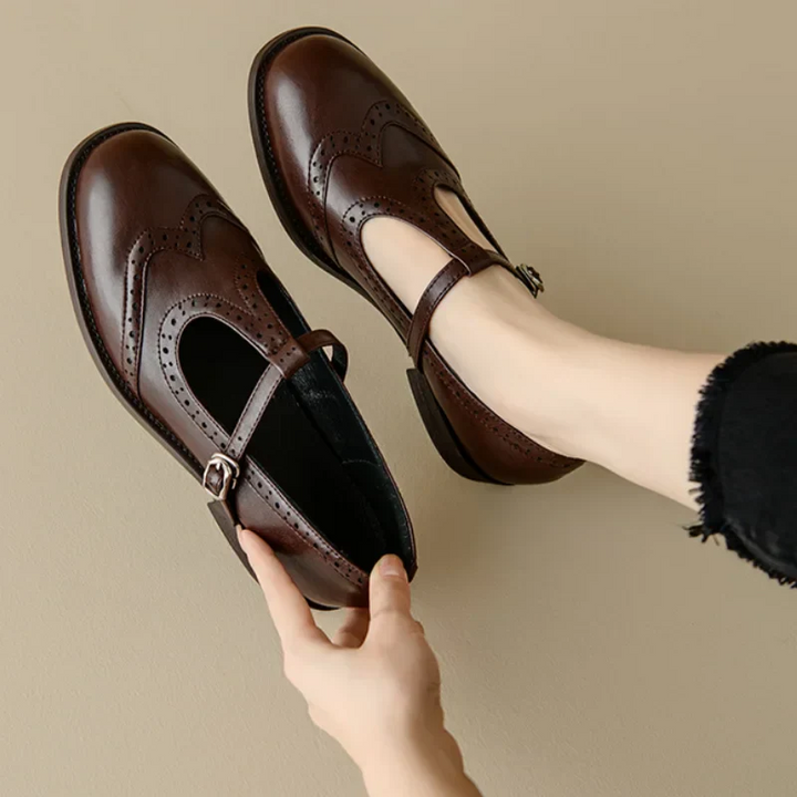 Alina | Klassische Damen Leder T-Riemchen Schuhe