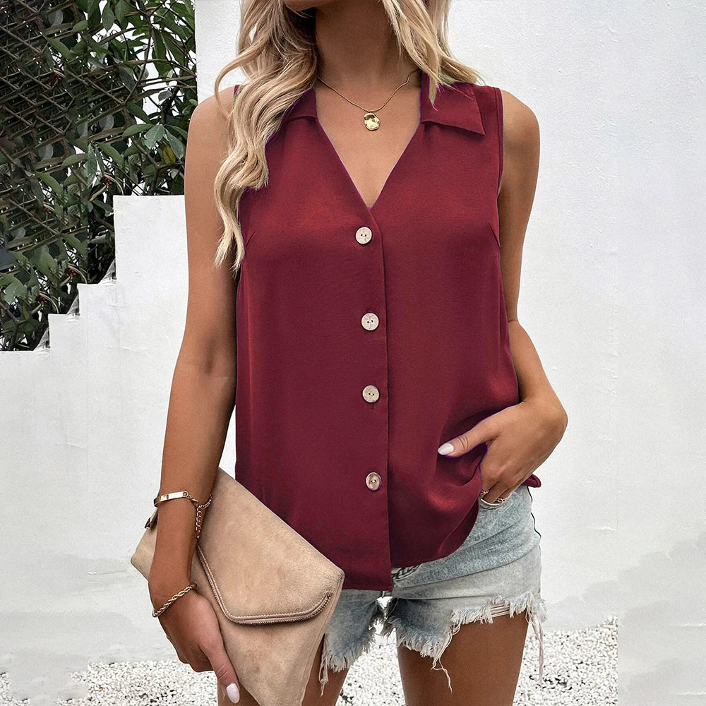 Felicia | Damen Sommer Ärmellose Bluse mit Knöpfen - Elle Zürich