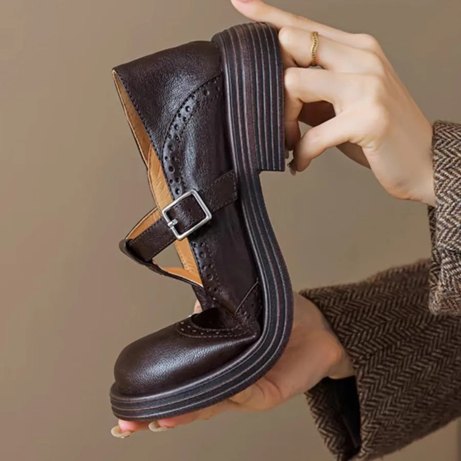 Petra | Klassische Damen Leder T-Riemchen Schuhe