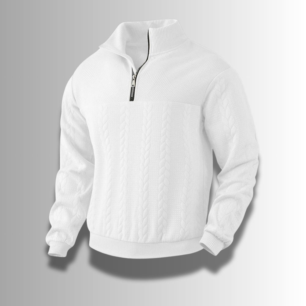 Zacharias | Herren Strickpullover mit Viertel-Reißverschluss und Zopfmuster - Elle Zürich