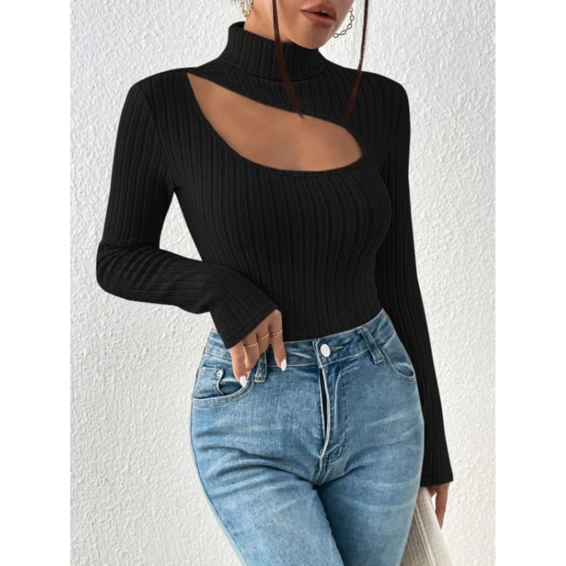Julia | Damen Cut Out Rippstrick Rollkragen Top - Elle Zürich