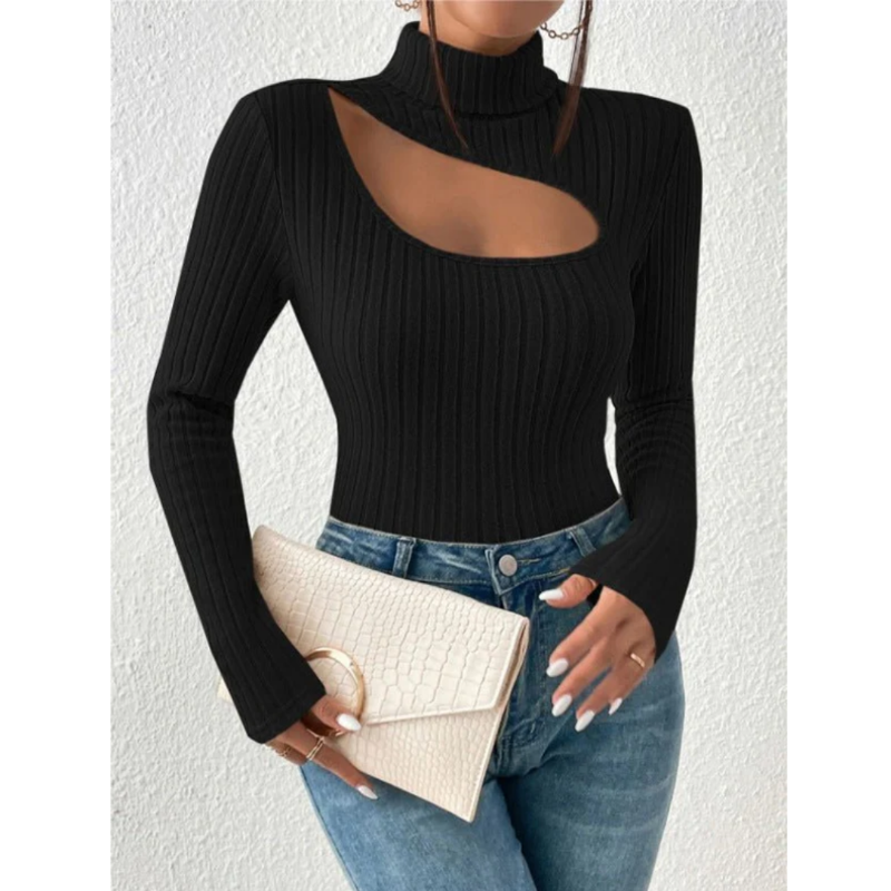 Julia | Damen Cut Out Rippstrick Rollkragen Top - Elle Zürich