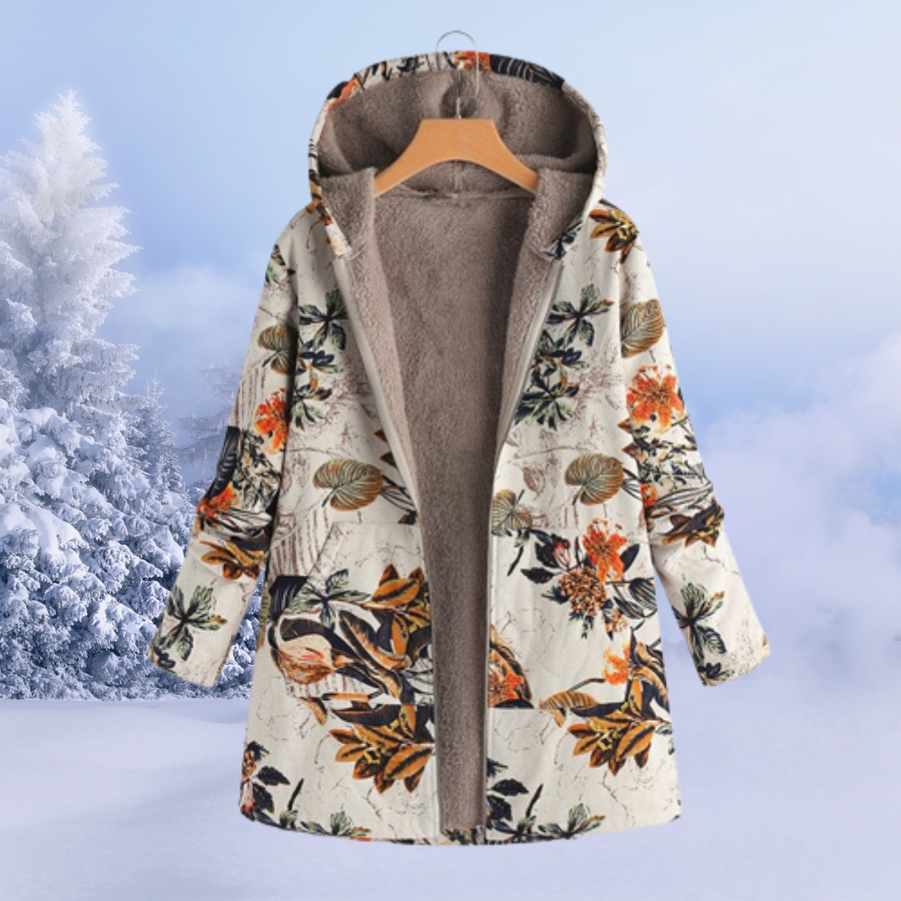 Gabriela | Damen Wintermantel mit Kapuze und Blumenmuster - Elle Zürich