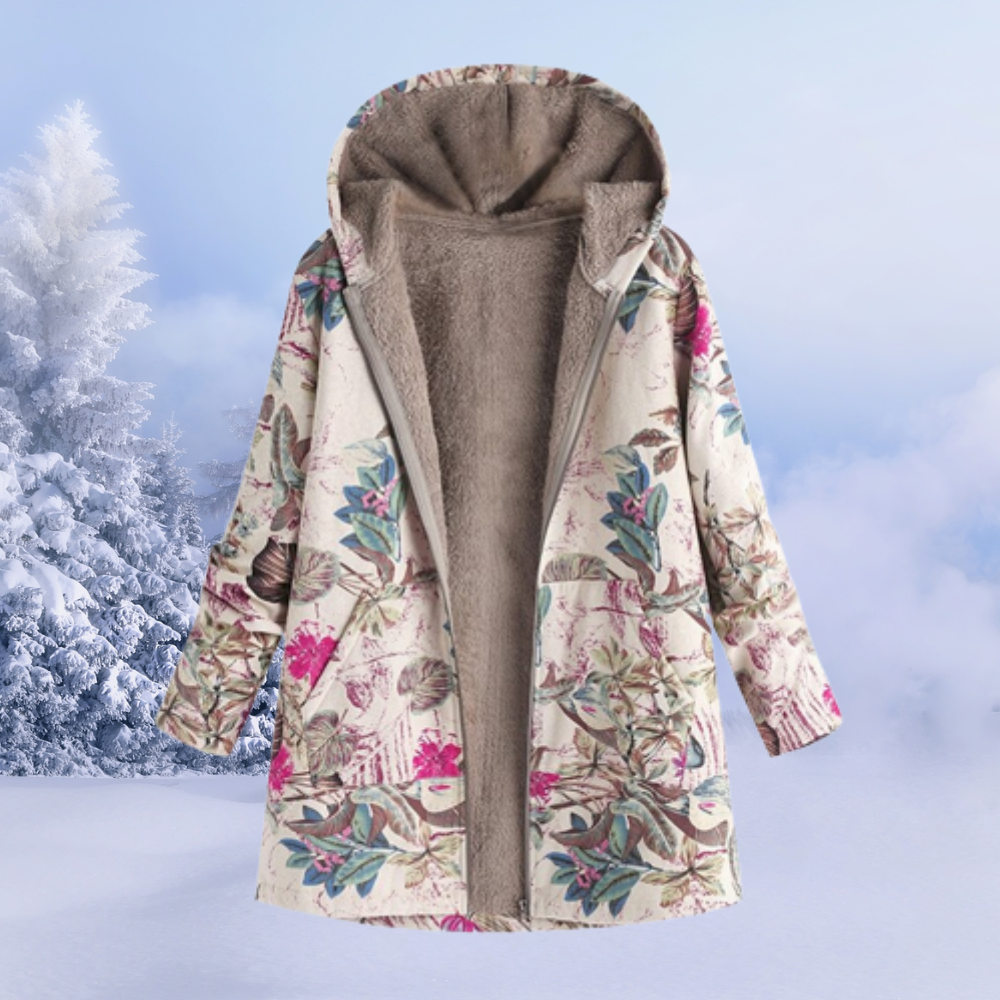 Gabriela | Damen Wintermantel mit Kapuze und Blumenmuster - Elle Zürich