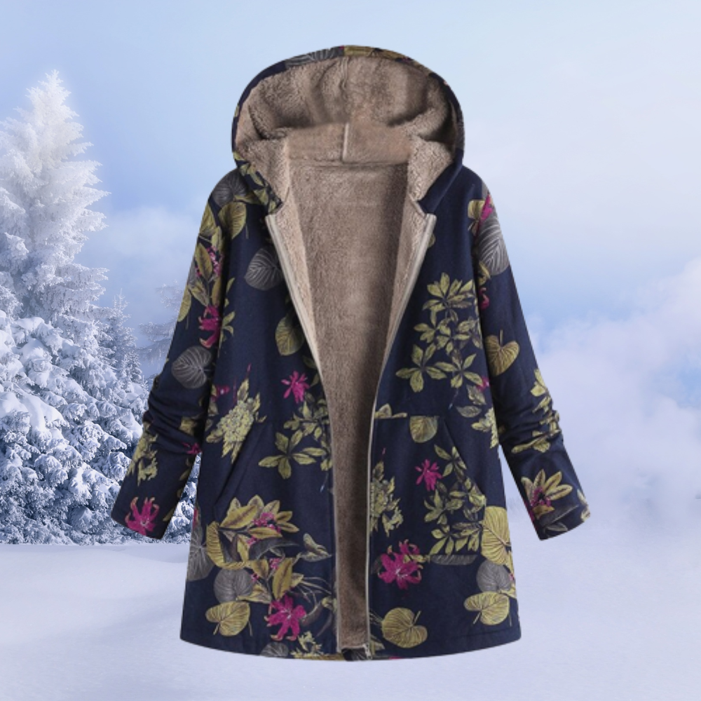 Gabriela | Damen Wintermantel mit Kapuze und Blumenmuster - Elle Zürich