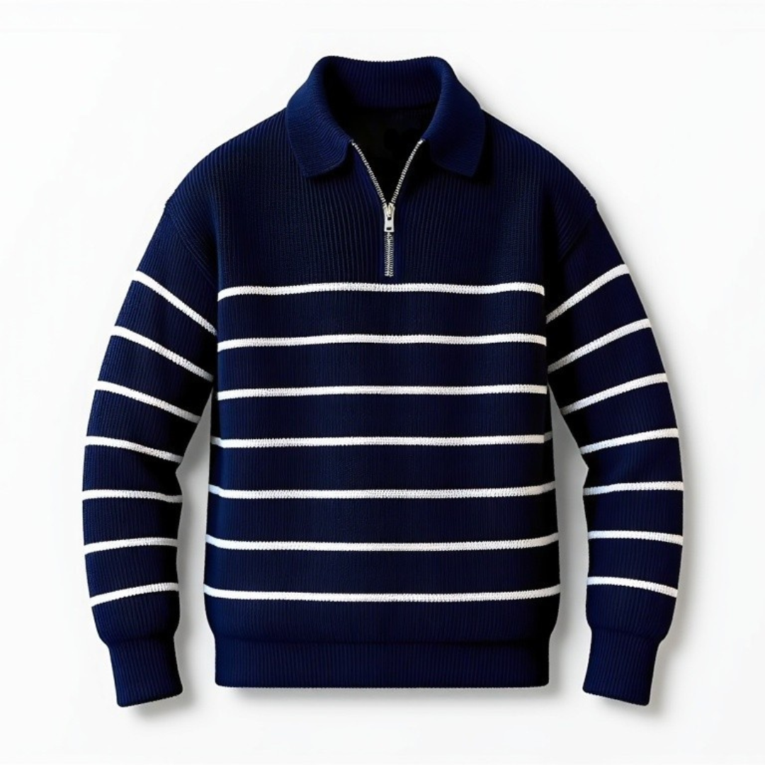 Tim | Herren Winterpullover mit Reißverschluss und horizontalen Streifen - Elle Zürich