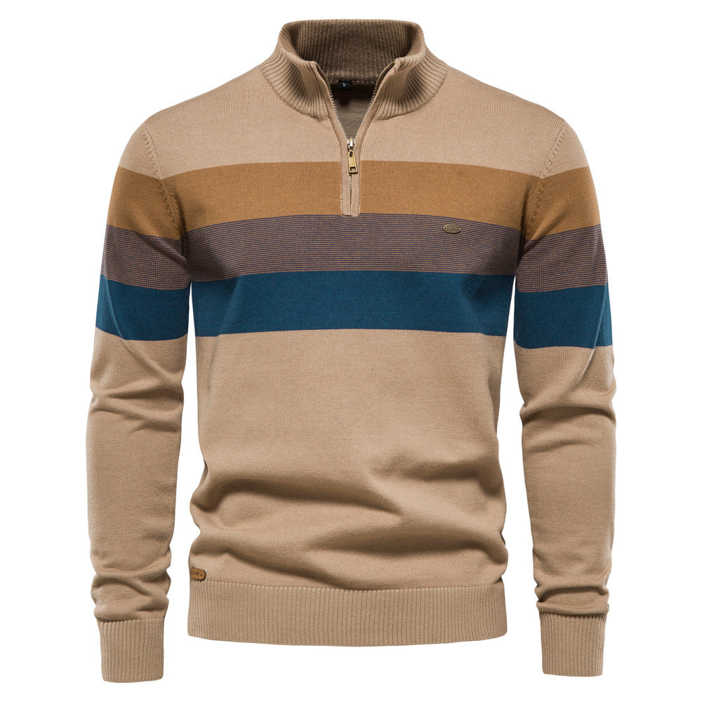 Udo | Herren Winterpullover mit Reißverschluss und gestreiftem Strickmuster - Elle Zürich