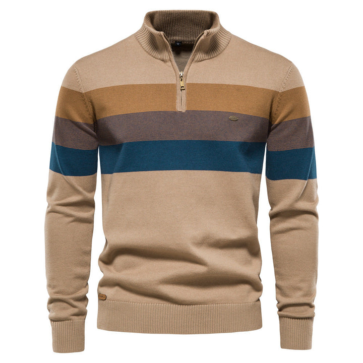 Udo | Herren Winterpullover mit Reißverschluss und gestreiftem Strickmuster - Elle Zürich