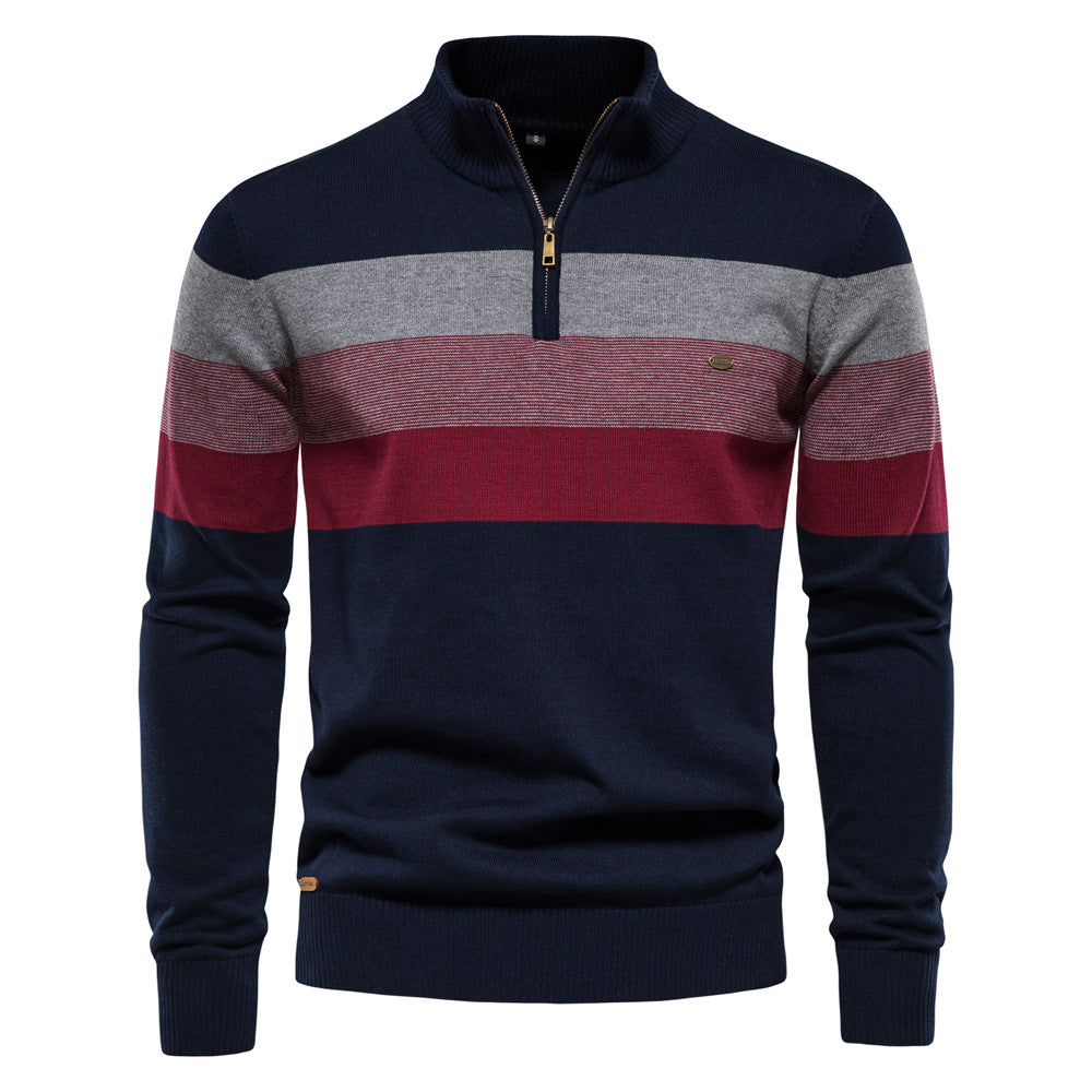Udo | Herren Winterpullover mit Reißverschluss und gestreiftem Strickmuster - Elle Zürich