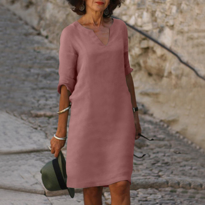 Emma | Elegantes Midi Sommerkleid mit V-Ausschnitt