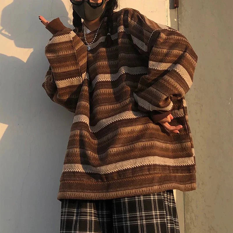 Leonie | Damen Winter-Strickpullover mit oversized Passform und Streifenmuster - Elle Zürich