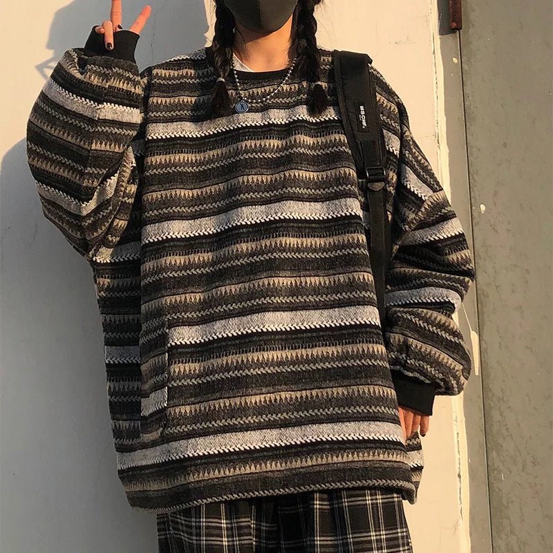 Leonie | Damen Winter-Strickpullover mit oversized Passform und Streifenmuster - Elle Zürich