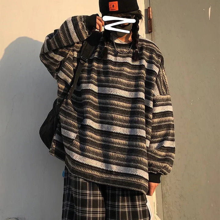 Leonie | Damen Winter-Strickpullover mit oversized Passform und Streifenmuster - Elle Zürich