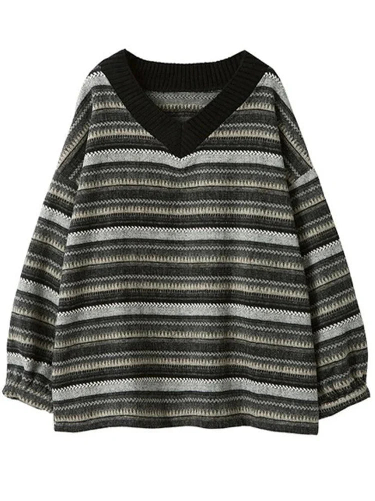 Leonie | Damen Winter-Strickpullover mit oversized Passform und Streifenmuster - Elle Zürich