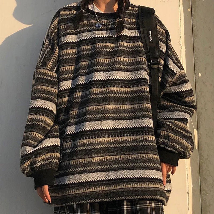 Leonie | Damen Winter-Strickpullover mit oversized Passform und Streifenmuster - Elle Zürich