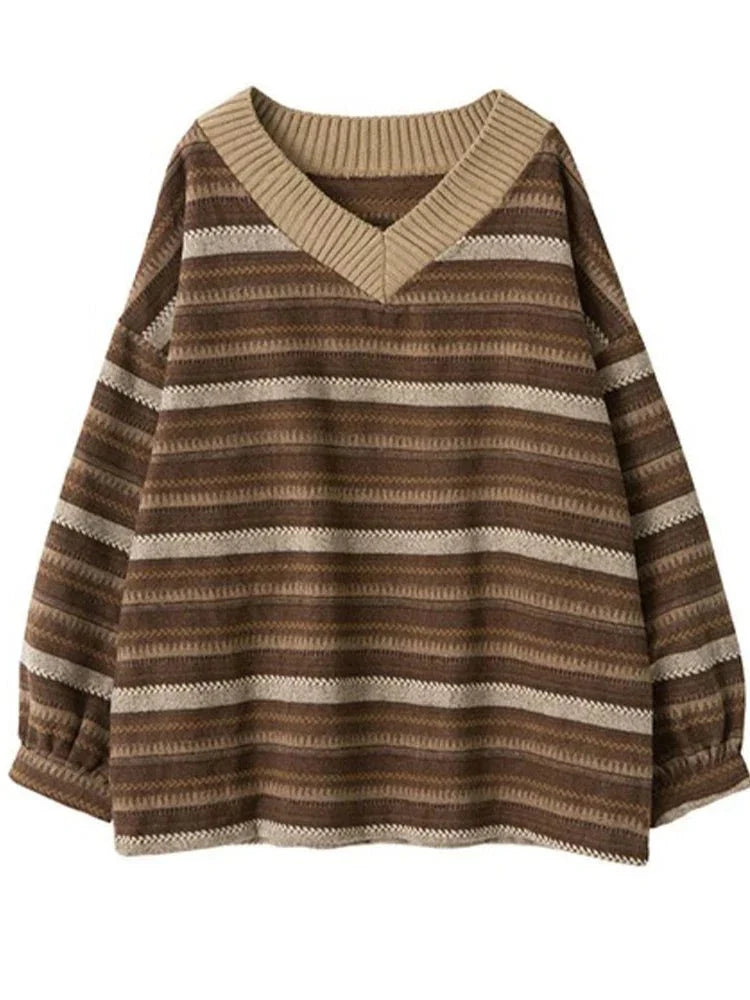 Leonie | Damen Winter-Strickpullover mit oversized Passform und Streifenmuster - Elle Zürich