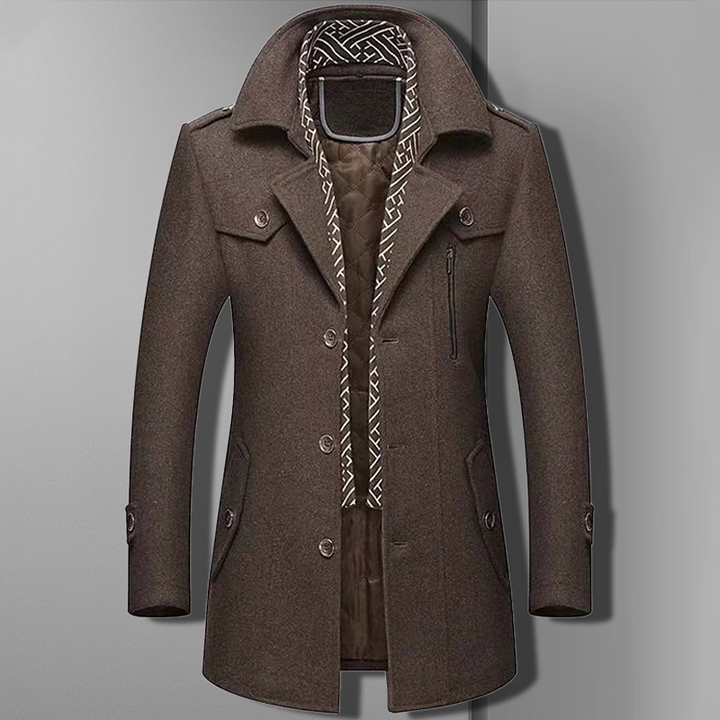 David | Herren Stilvoller Winter Wollmantel mit Reißverschluss