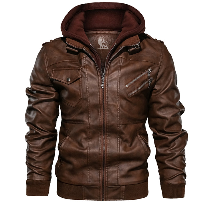 Elias | Herren Winter Leder Hoodie Jacke mit Reißverschluss